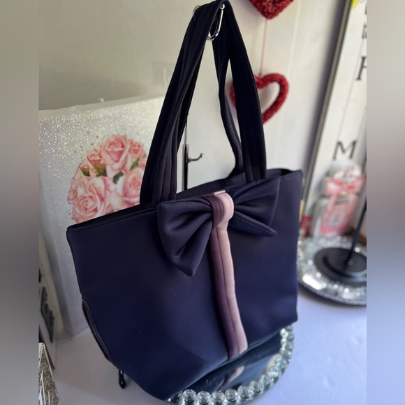 Stella  Dot Crush It Bow Navy and  pink Tote bag - Picture 3 of 13